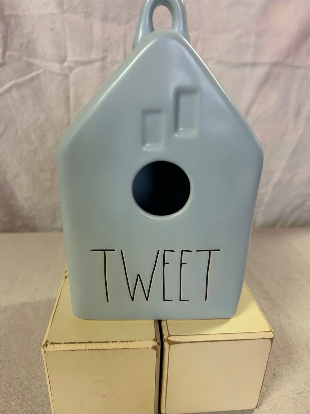 Rae Dunn Light Blue 'TWEET' Ceramic Birdhouse Accent